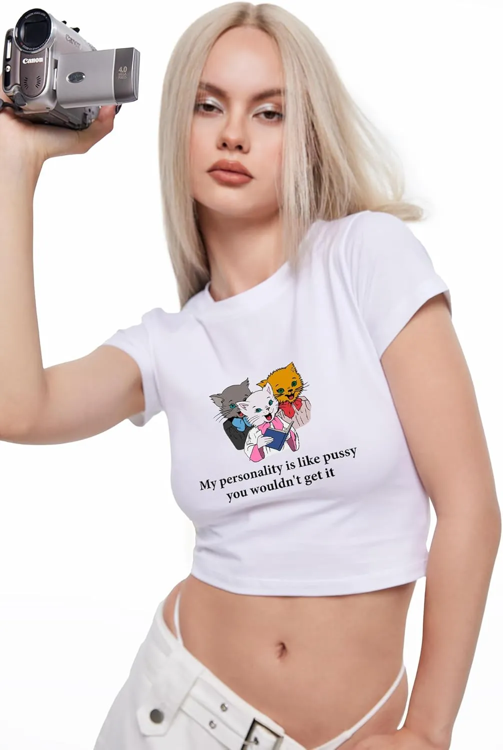 Y2K Graphic Tees for Women - Personality Like Cat Funny Short Sleeve Crew Neck Crop Tops Going Out Top T-Shirt