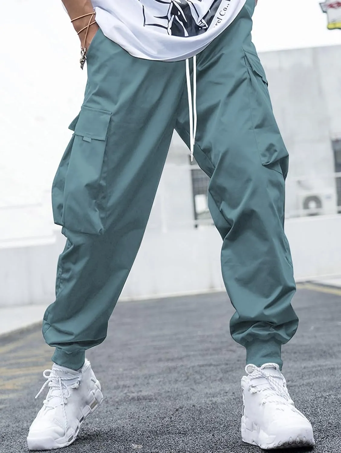 ZAFUL Men's Streetwear Cargo Pants with Flap Pockets & Drawstring Elastic Waist - Casual & Techwear Joggers